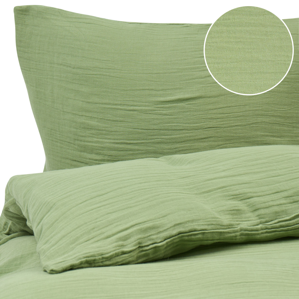 Set copripiumino e federa in mussola di cotone verde 150 x 200 cm per camera da letto moderna