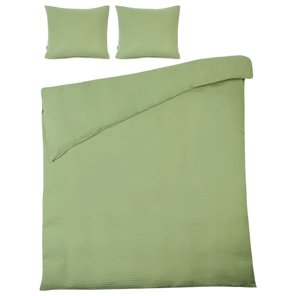 Set copripiumino e federa in mussola di cotone verde 150 x 200 cm per camera da letto moderna