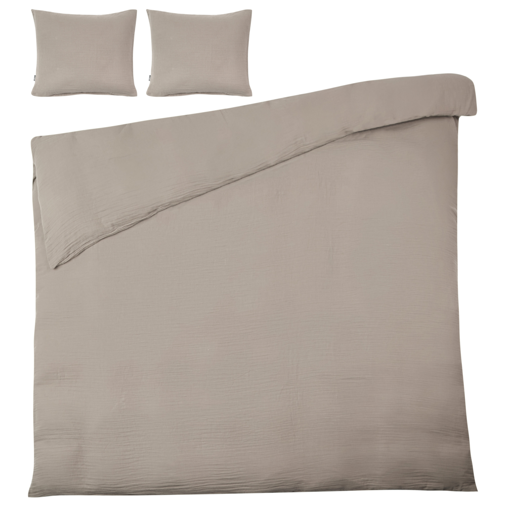 Set copripiumino e federa in mussola di cotone tortora 240 x 220 cm per camera da letto moderna