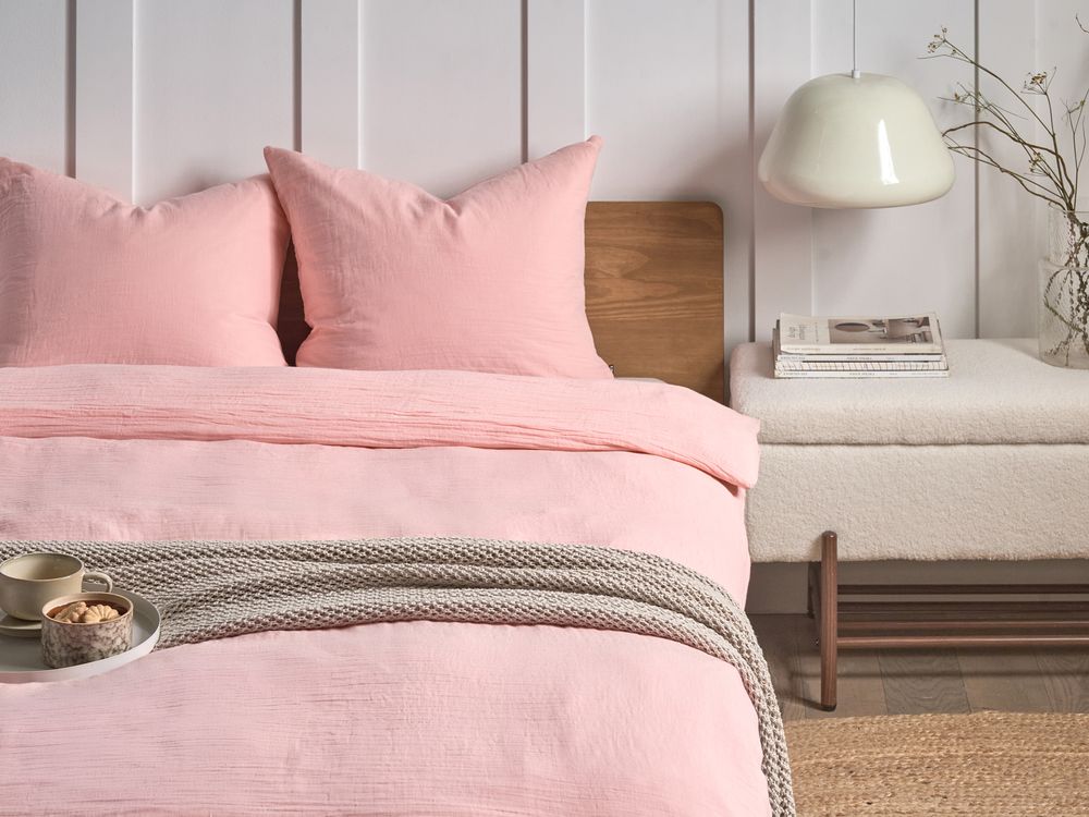 Set copripiumino e federa in mussola di cotone rosa pastello 150 x 200 cm per camera da letto moderna