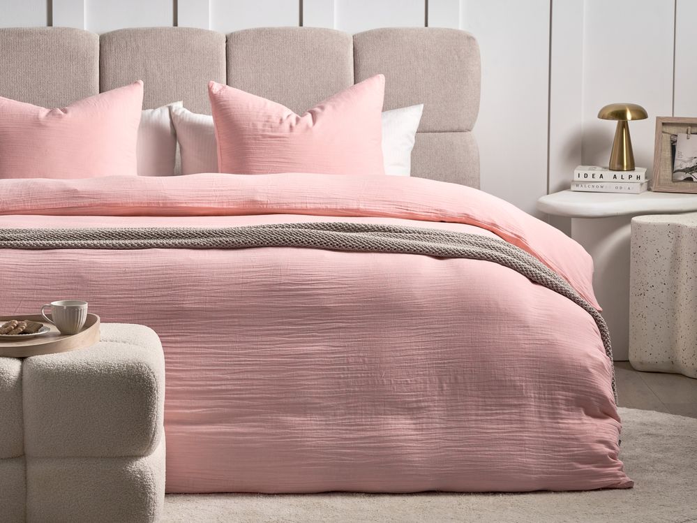 Set copripiumino e federa in mussola di cotone rosa pastello 200 x 200 cm per camera da letto moderna