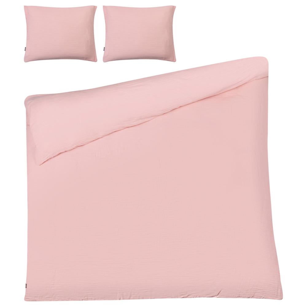 Set copripiumino e federa in mussola di cotone rosa pastello 200 x 200 cm per camera da letto moderna