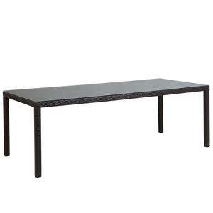 Tavolo da pranzo da giardino piano in vetro temperato marrone scuro finto rattan 220 x 100 cm 8 posti rettangolare