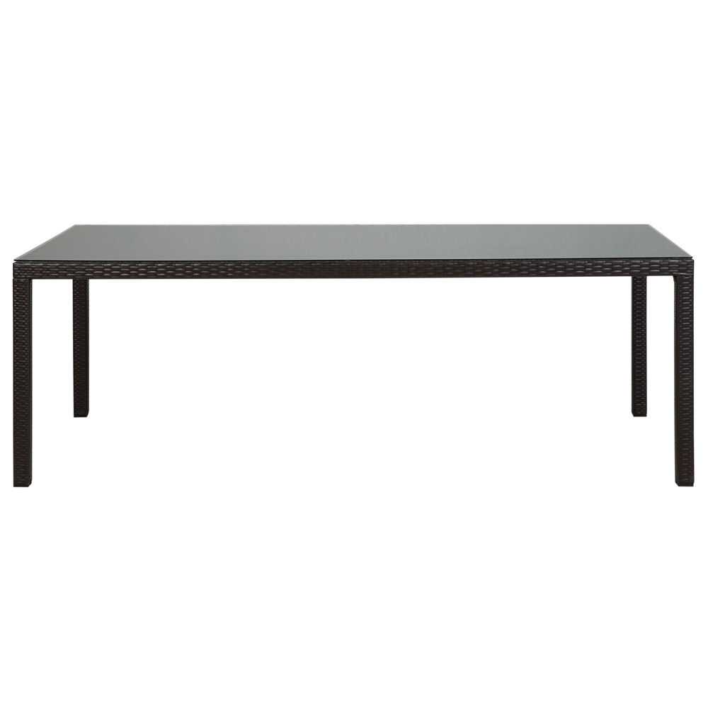 Tavolo da pranzo da giardino piano in vetro temperato marrone scuro finto rattan 220 x 100 cm 8 posti rettangolare