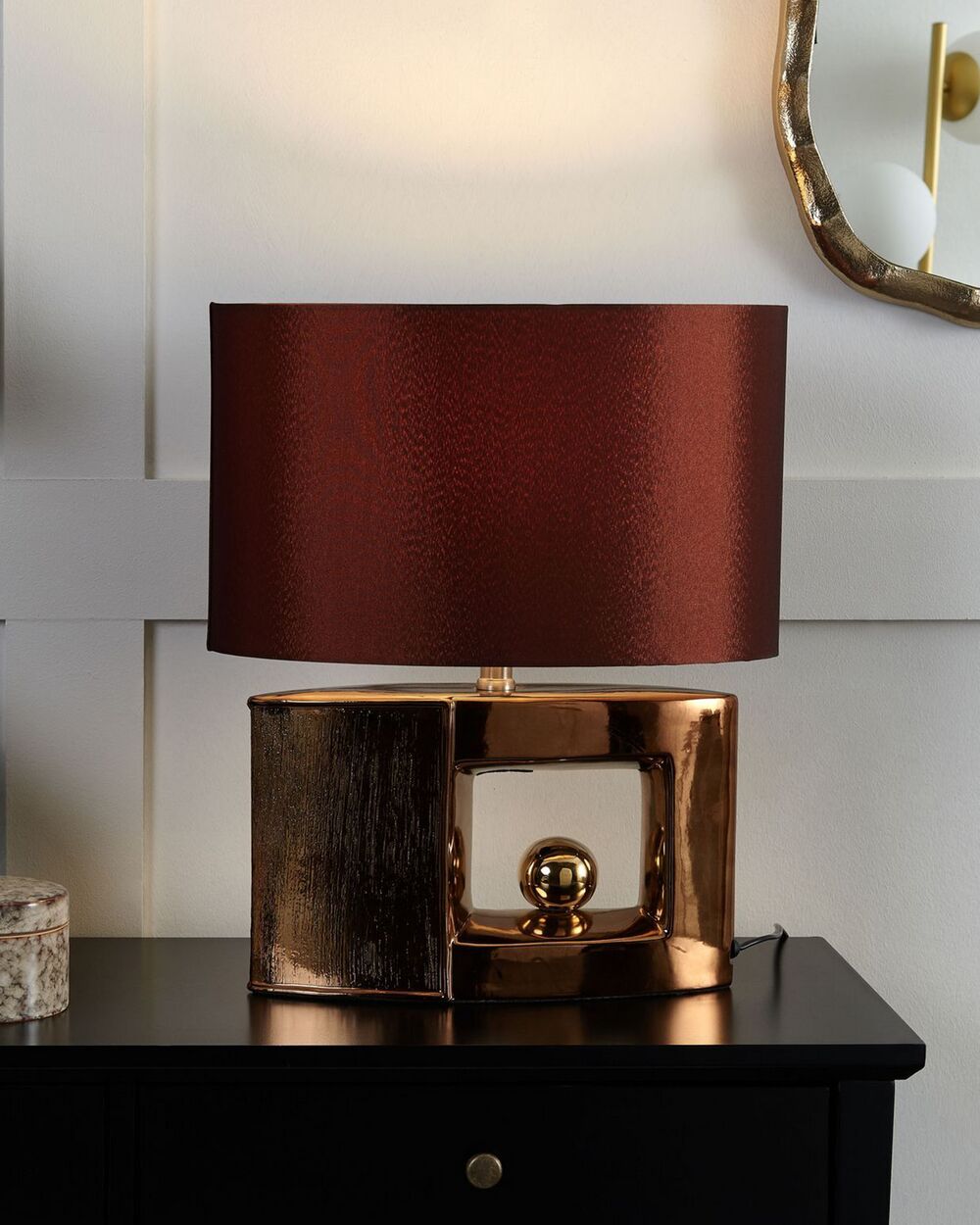 Lampada da tavolo Lampada da comodino con paralume in tessuto con base in ceramica marrone