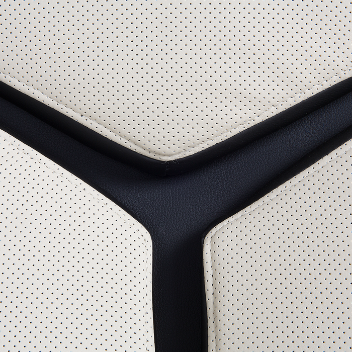 Sedia da ufficio in ecopelle beige e nera con scrivania girevole regolabile per computer