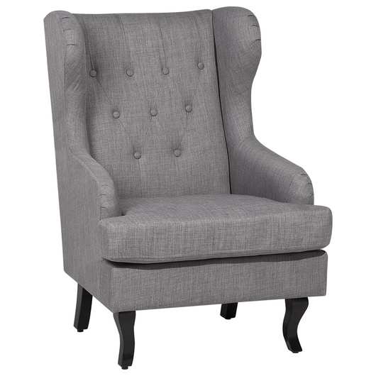 Sedia Wingback con gambe nere imbottite grigie in stile scandinavo