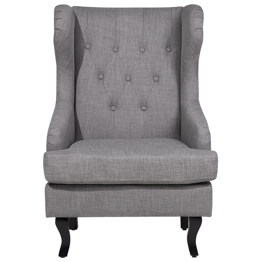 Sedia Wingback con gambe nere imbottite grigie in stile scandinavo