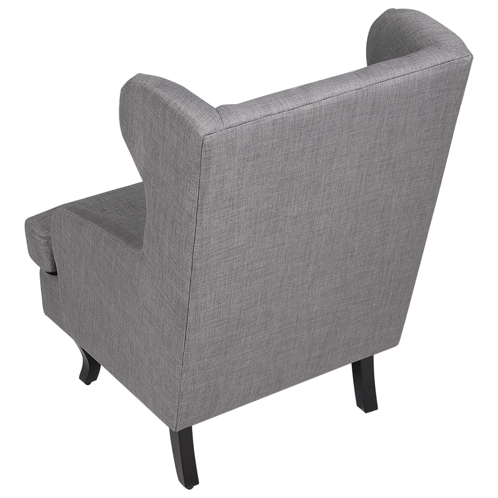 Sedia Wingback con gambe nere imbottite grigie in stile scandinavo