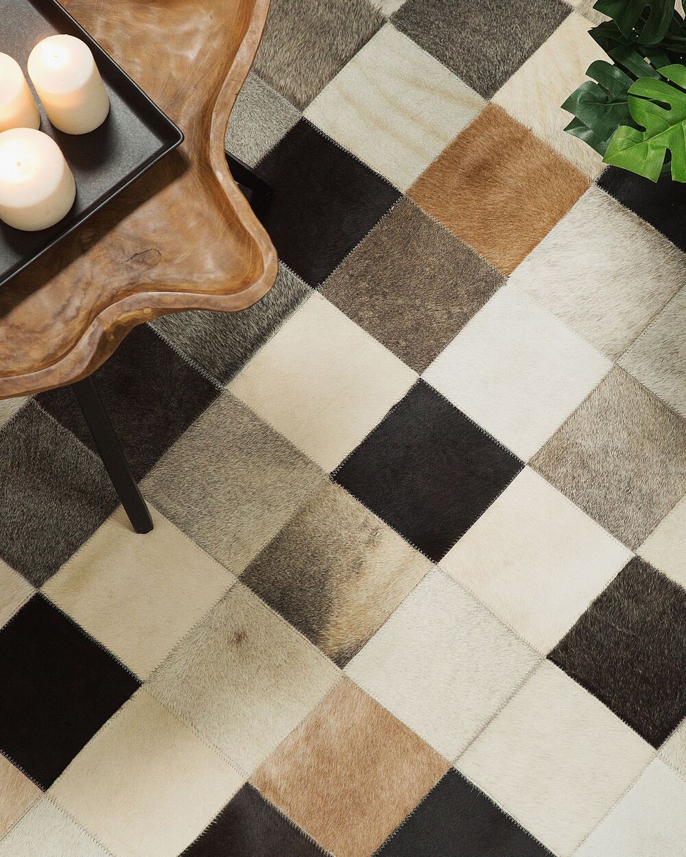 Tappeto tappetino Multicolore Pelle Bovina 160 x 230 cm Rettangolare Patchwork Fatto a Mano