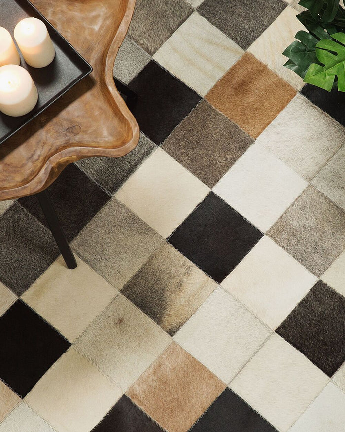 Tappeto tappetino Multicolore Pelle Bovina 160 x 230 cm Rettangolare Patchwork Fatto a Mano