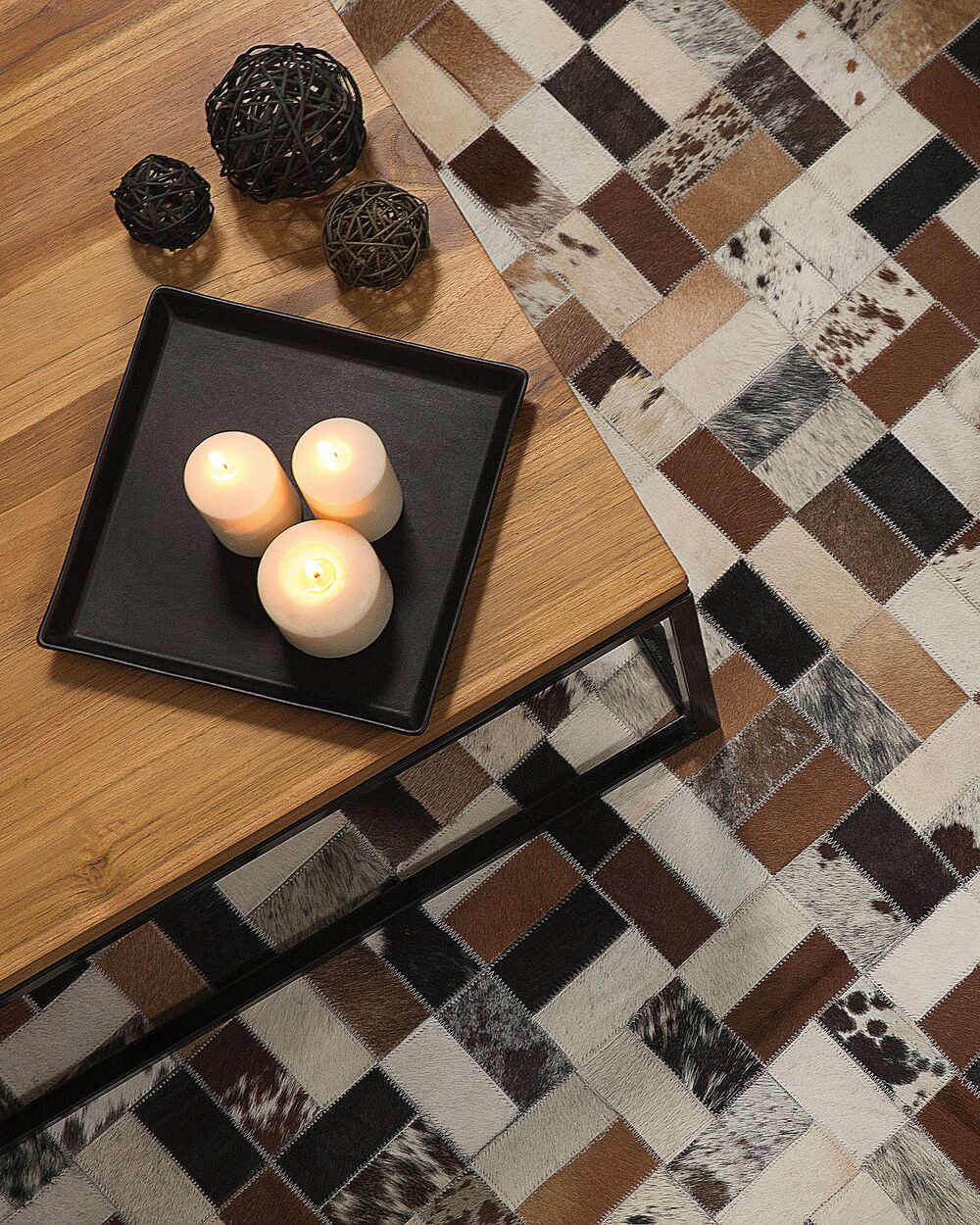 Tappeto tappetino Pelle Bovina Marrone e Beige 80 x 150 cm Rettangolare Patchwork Fatto a Mano