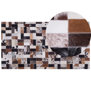 Tappeto tappetino Pelle Bovina Marrone e Beige 80 x 150 cm Rettangolare Patchwork Fatto a Mano