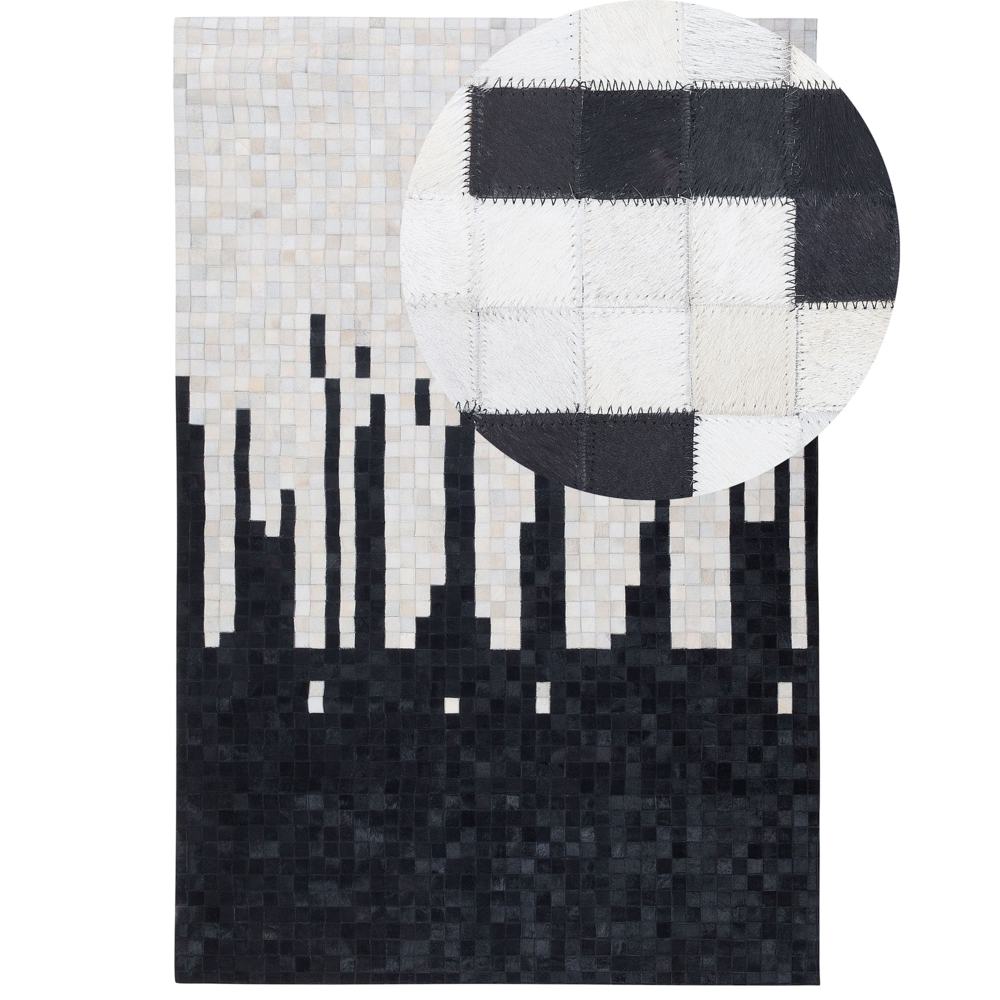 Tappeto tappetino Pelle Bovina Nera e Bianca 160 x 230 cm Rettangolare Motivo Geometrico Astratto Fatto a mano
