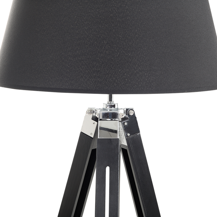 Lampada da Terra Nero Policotone Paralume Gambe in Legno 143 cm Treppiede Moderno Stile Industriale Soggiorno Camera da Letto