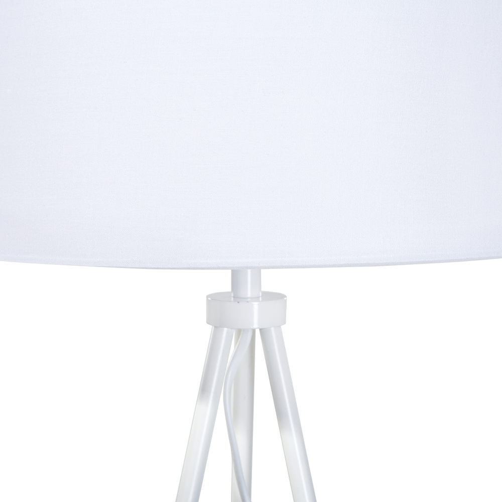 Lampada da terra in metallo bianco 149 cm treppiede paralume in policotone con paralume a tamburo dal design moderno