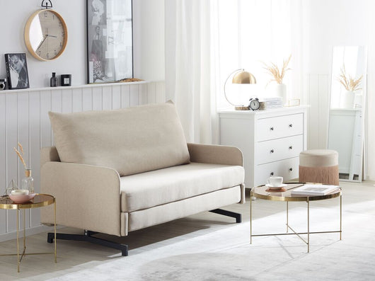 Divano Letto Tessuto Beige 2 Posti Soggiorno in stile Moderno contemporaneo soggiorno