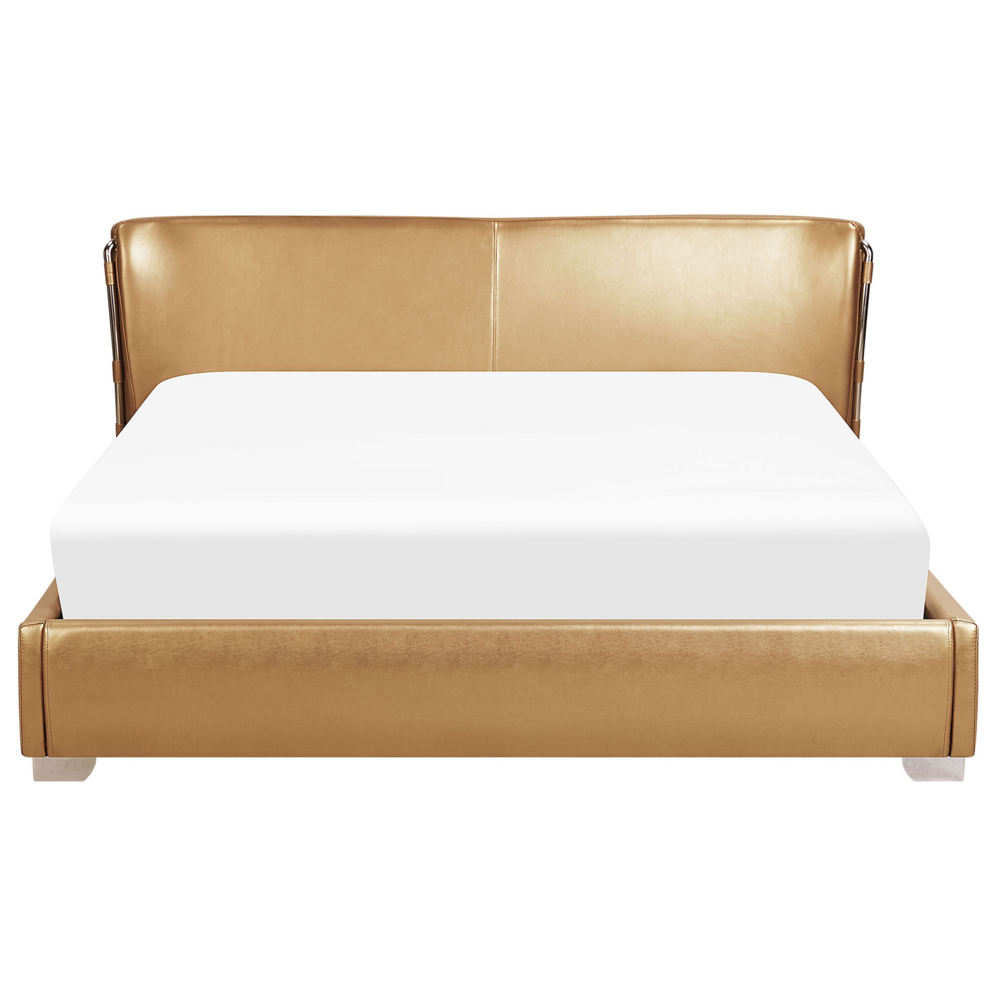 Letto Vera Pelle Color dorato Testiera Curva Rete a Doghe 180 x 200 cm design moderno