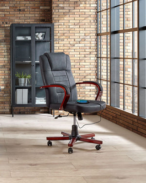 Sedia da Massaggio in Vera Pelle Nera Girevole Altezza Regolabile