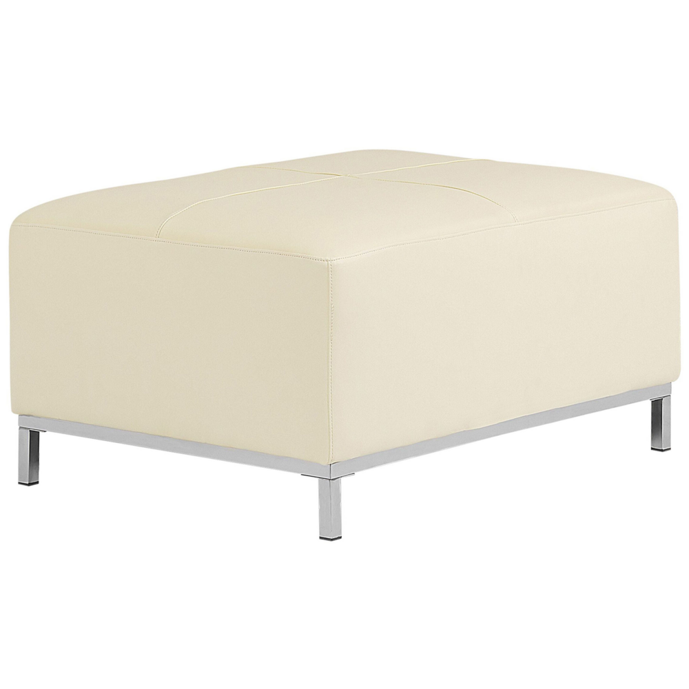 Pouf Beige Poggiapiedi Imbottito In Vera Pelle Rettangolare Minimalista Moderno
