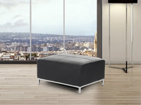 Pouf Nero Poggiapiedi Imbottito In Vera Pelle Rettangolare Minimalista Moderno