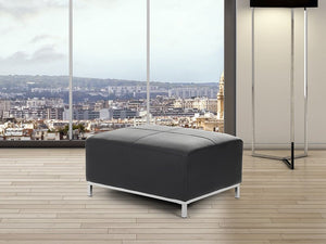 Pouf Nero Poggiapiedi Imbottito In Vera Pelle Rettangolare Minimalista Moderno