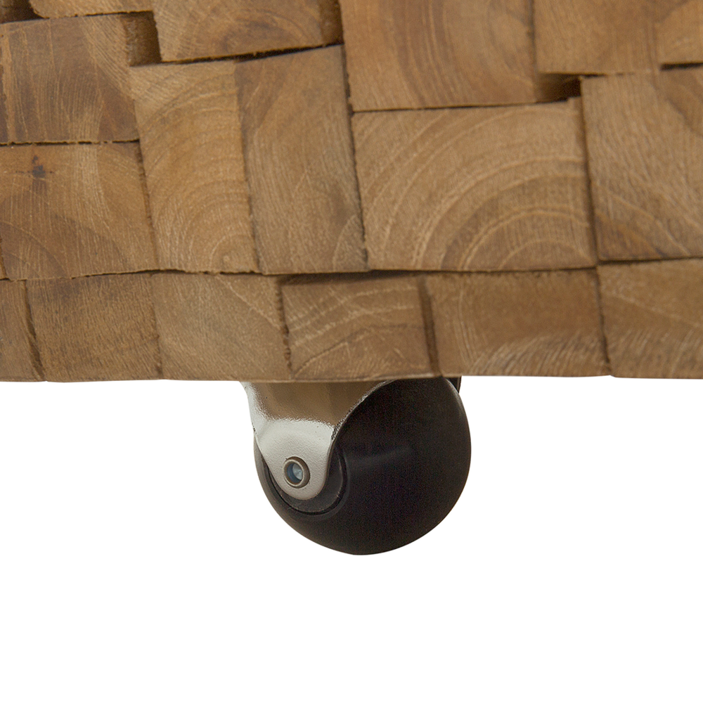 Tavolino Teak in Legno Massello su Ruote Rettangolare Industriale Rustico