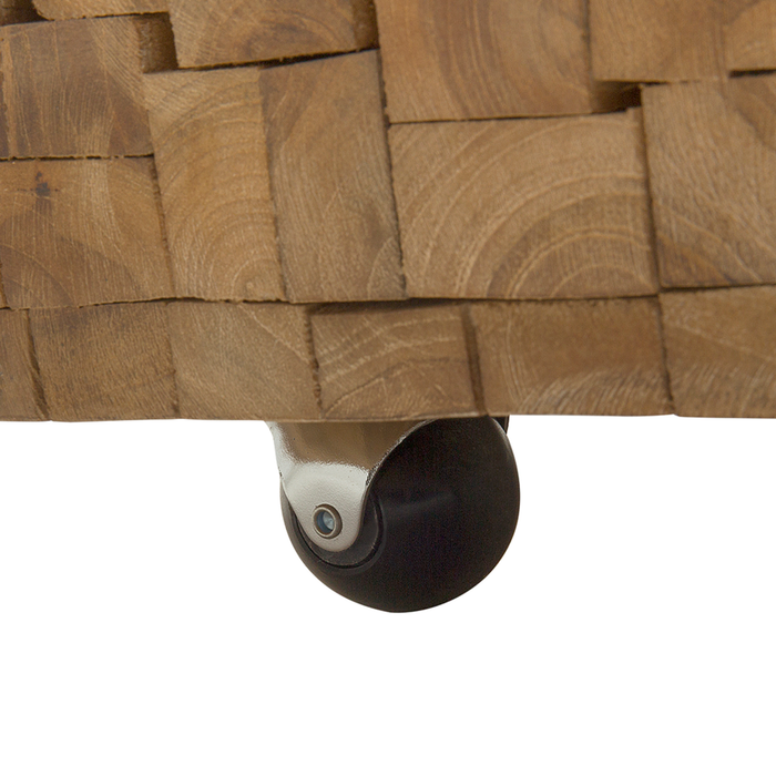 Tavolino Teak in Legno Massello su Ruote Rettangolare Industriale Rustico