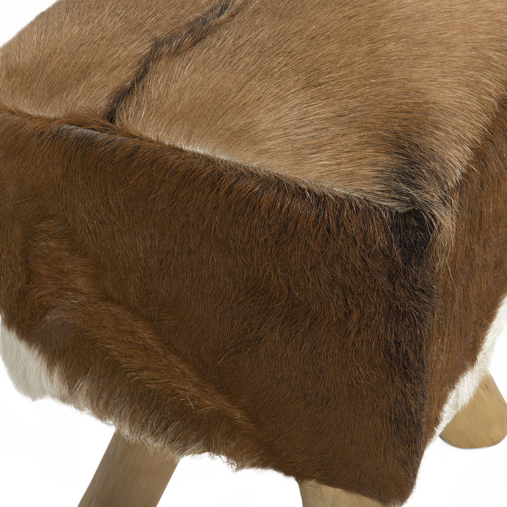 Poggiapiedi in Pelle di Agnello Stampa Di Animale Gambe in Legno