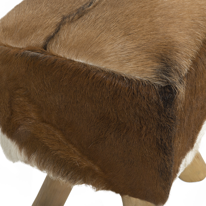 Poggiapiedi in Pelle di Agnello Stampa Di Animale Gambe in Legno