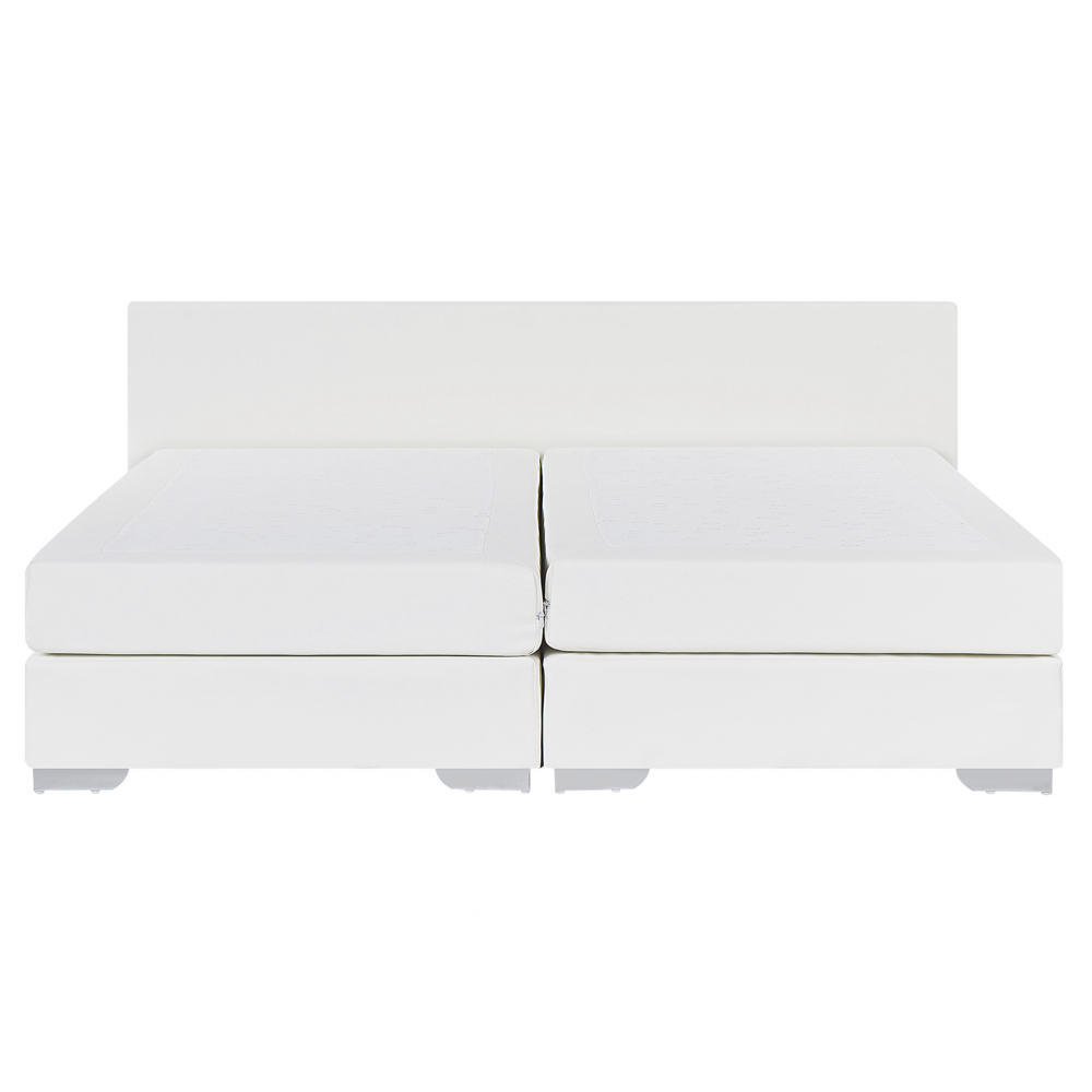 Letto continentale 160 x 200 cm in ecopelle bianca con materasso a molle insacchettate