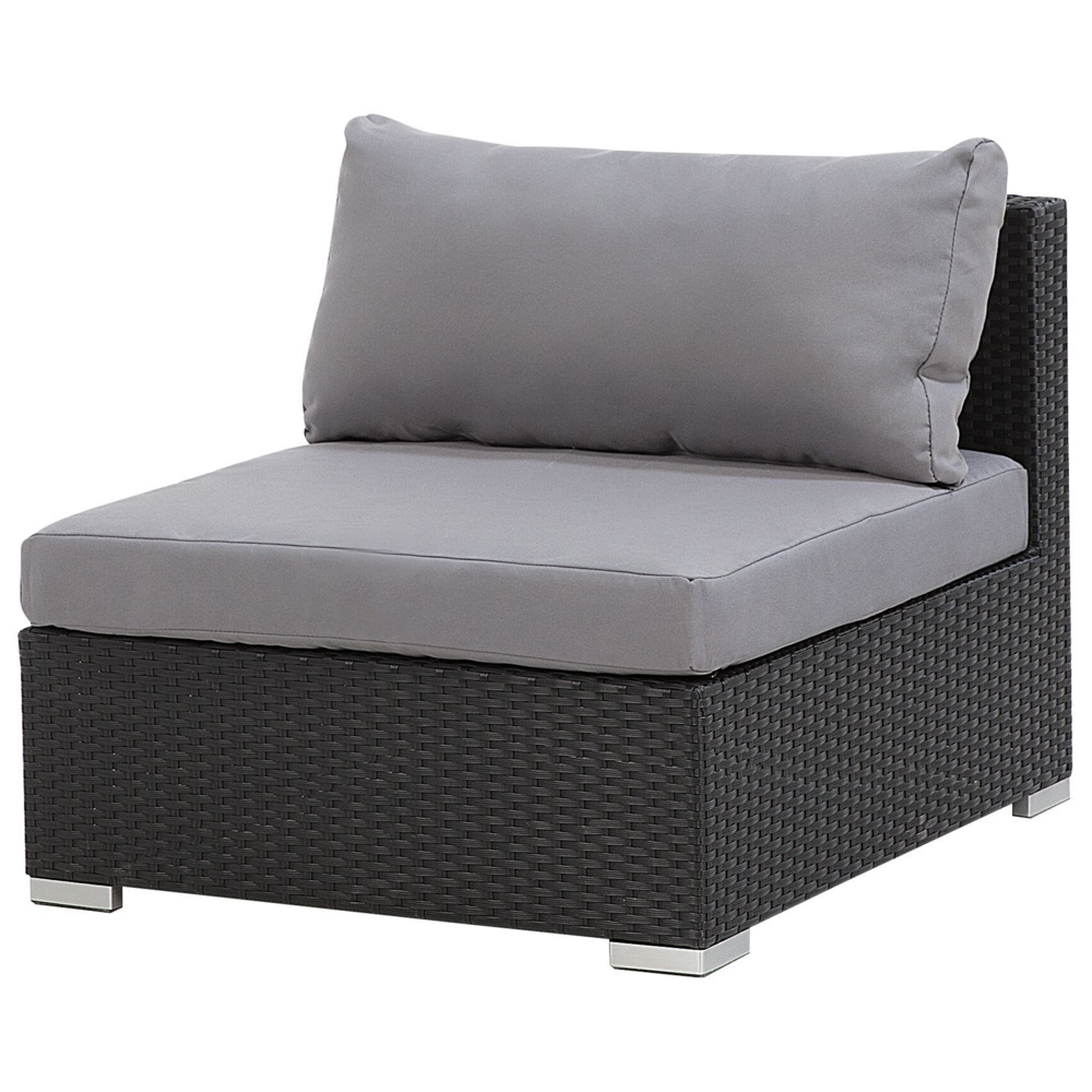 Set di divani da giardino in 2 pezzi Nero con cuscini grigi Tavolino da caffè angolare a 5 posti sinistro