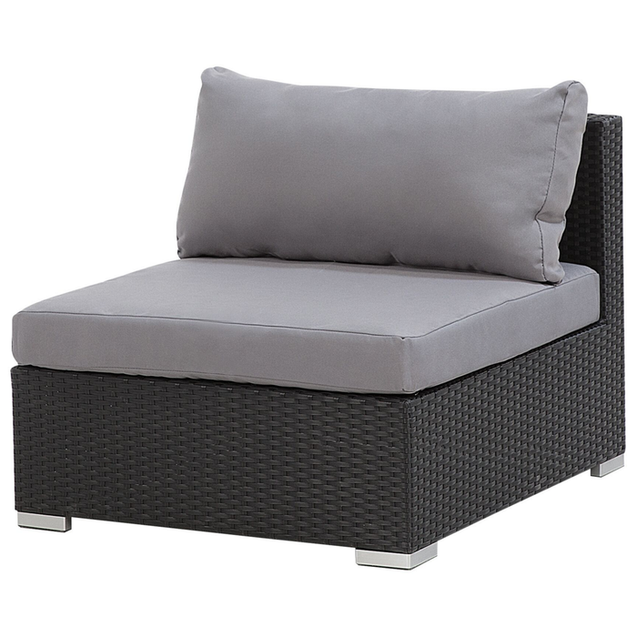 Set di divani da giardino in 2 pezzi Nero con cuscini grigi Tavolino da caffè angolare a 5 posti sinistro