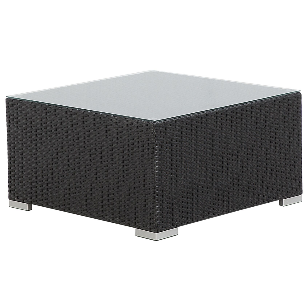 Set di divani da giardino in 2 pezzi Nero con cuscini grigi Tavolino da caffè angolare a 5 posti sinistro