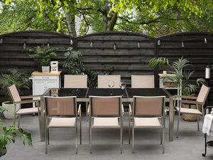 Set da pranzo da giardino beige con piano in granito Nero 8 posti 220 x 100 cm piastra tripla