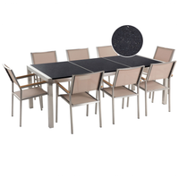 Set da pranzo da giardino beige con piano in granito Nero 8 posti 220 x 100 cm piastra tripla