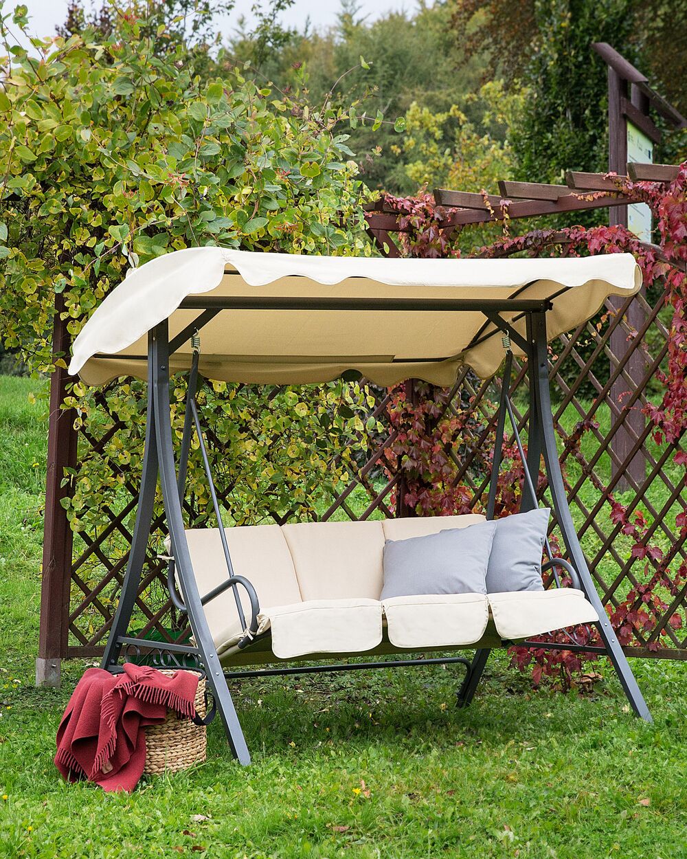 Altalena da patio Tessuto Beige Struttura In Acciaio dondolo 3 Posti
