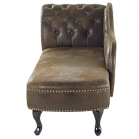 Chaise longue marrone a versione sinistra in finta pelle scamosciata abbottonata