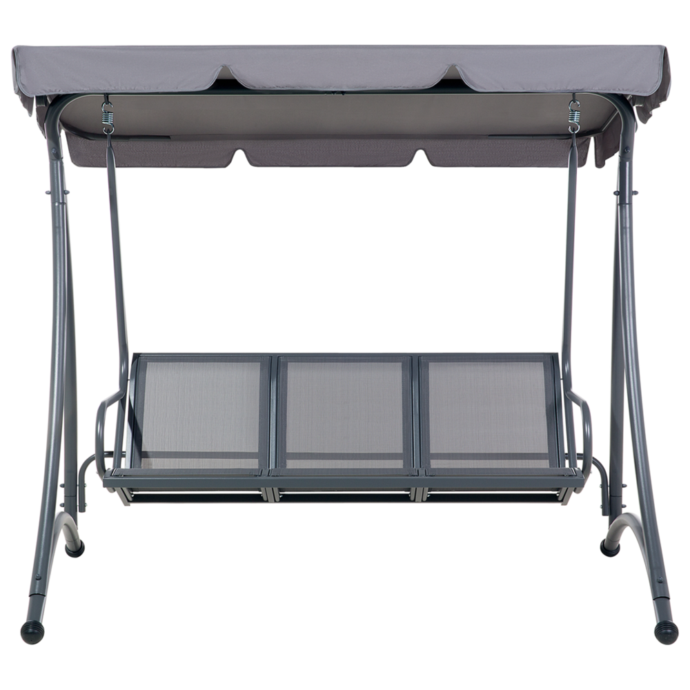 Altalena per patio con struttura in acciaio a rete grigia dondolo a 3 posti