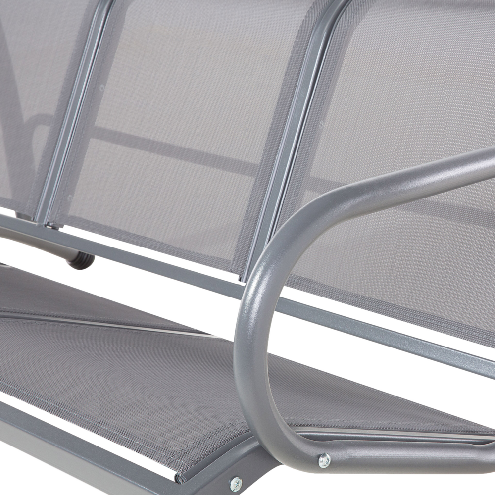 Altalena per patio con struttura in acciaio a rete grigia dondolo a 3 posti