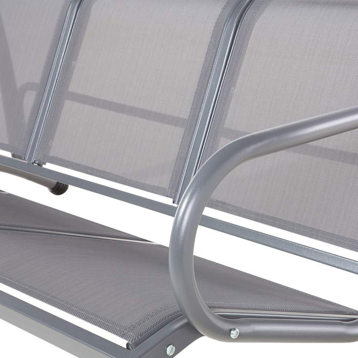 Altalena per patio con struttura in acciaio a rete grigia dondolo a 3 posti