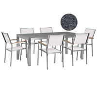 Set da pranzo da giardino bianco con piano in granito grigio 6 posti 180 x 90 cm