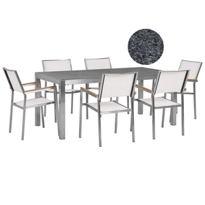 Set da pranzo da giardino bianco con piano in granito grigio 6 posti 180 x 90 cm