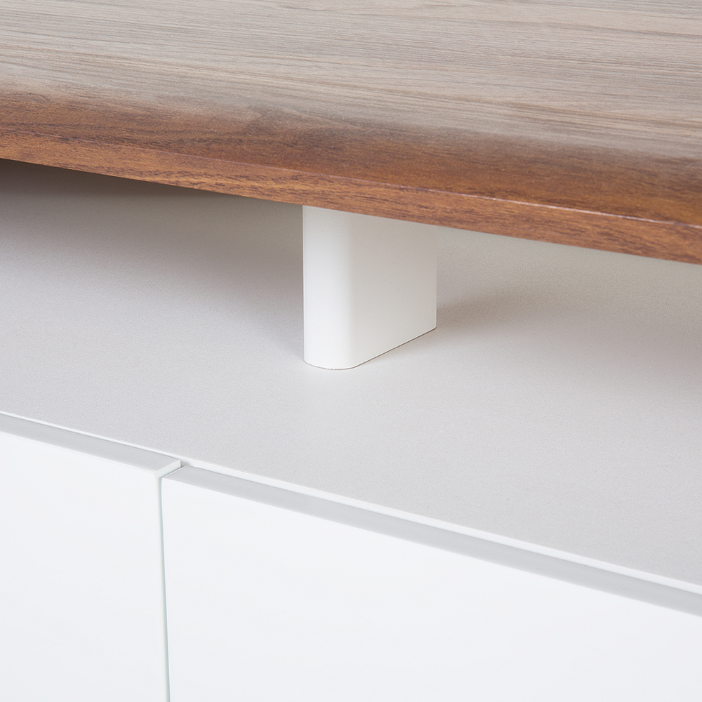 Mobile TV Legno Scuro Bianco Scaffale Portaoggetti Cassetti Passacavi Moderno