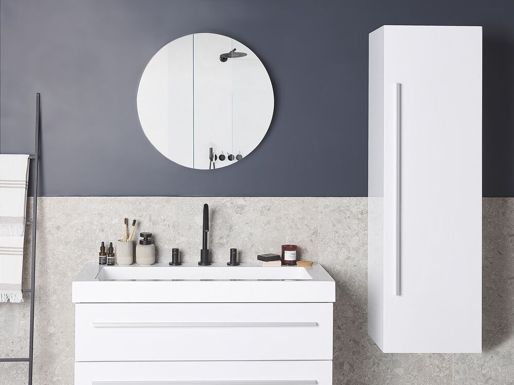 Pensile da bagno in MDF bianco 132 x 40 cm con 4 ripiani a parete