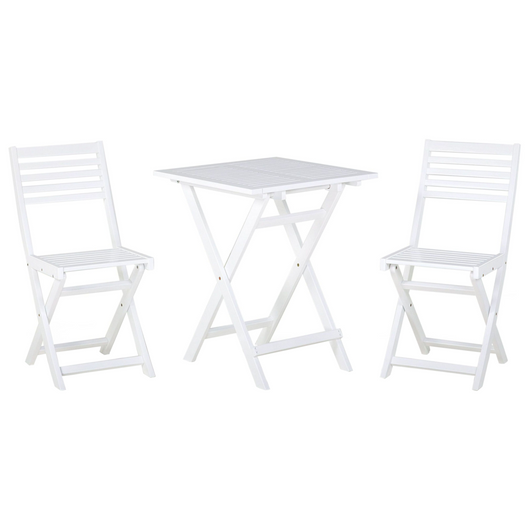 Set da bistrot 3 pezzi in legno massello di acacia bianco pieghevole a doghe design scandinavo moderno
