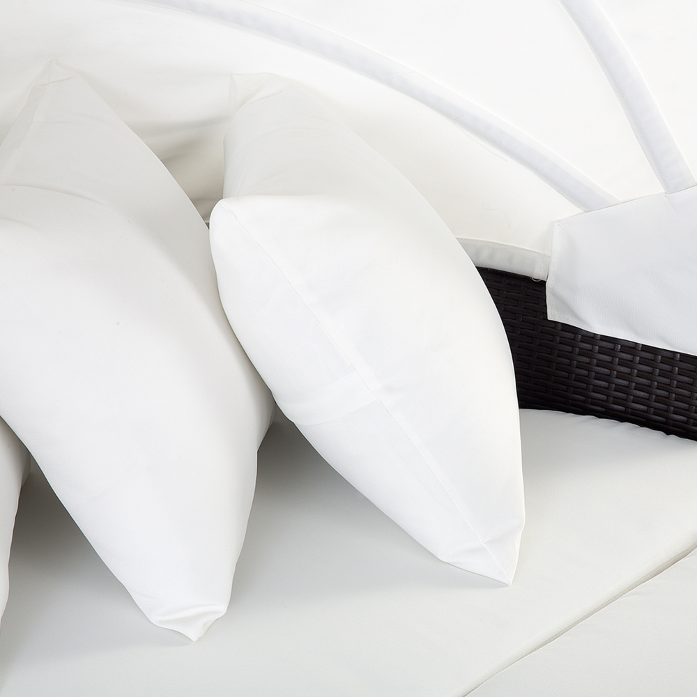 Lettino da giardino in vimini rattan bianco e marrone con cuscini Tavolino da caffè resistente agli agenti atmosferici