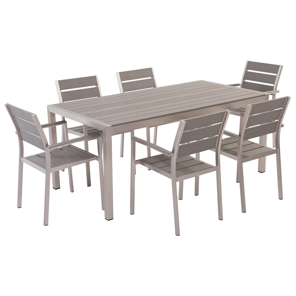 Set da Giardino 6 Sedie Tavolo Rettangolare Grigio in Legno e Alluminio Anodizzato