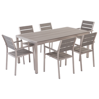 Set da Giardino 6 Sedie Tavolo Rettangolare Grigio in Legno e Alluminio Anodizzato