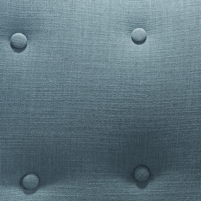 Sedia Wingback con ottomana in tessuto azzurro abbottonato in stile retrò